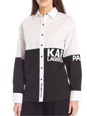Karl Lagerfeld Limited Addition  Colorblock Logo Button-Up Shirt S